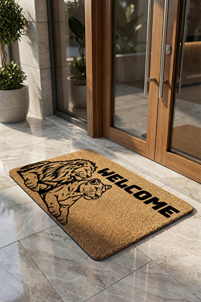 Valerine Life Kapı Önü Paspası 45x70cm Velür Doku Coco Görünüm Kaymaz iç Dış Mekan Aslan Çifti
