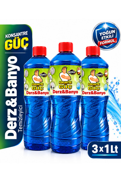 KONSANTRE GÜÇ Derz & Banyo Duşakabin Fayans arası Temizleyici 1 Litre x 3 Adet