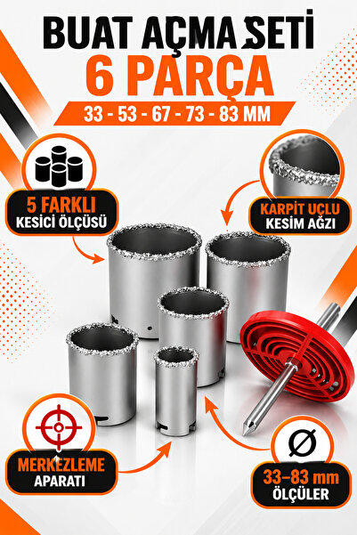 Trendhane Buat Açma Seti 6 Parça 33-83 mm Karpit Uçlu Fayans/Seramik