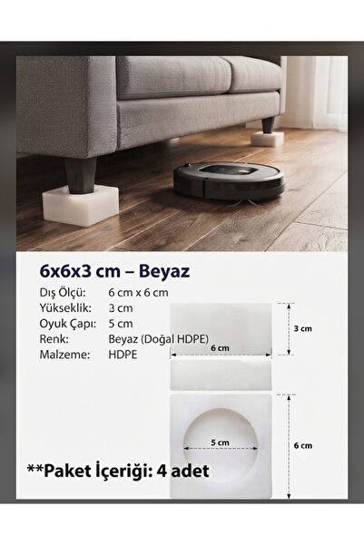 Mobilya & Beyaz Eşya Yükseltici Takoz 6x6x3 cm | Ultra Dayanıklı Kalın Plastik Ayak (4’lü Set