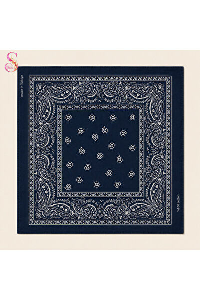 %100 Pamuk Paisley Desenli 50x50 cm Kadın Bandana Saç ve Boyun Aksesuarı