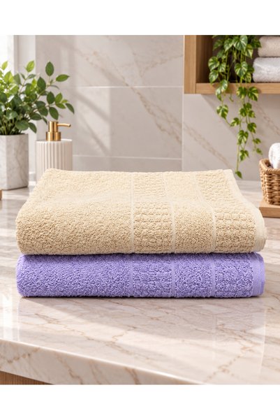 HOME MOD STORE 90x150 cm Mega Large Size Economical Bath Towel 2-Piece Set & Soft & Absorbent