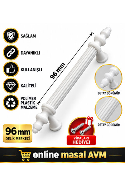 MASALL RAŞEL kulp beyaz 96mm dolap , şifonyer ,konsol , vestiyer , komidin ve...