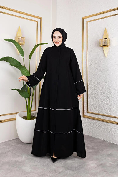 Butik Medine Ipeği Biye'li Ahsen Feracce (SİYAH)