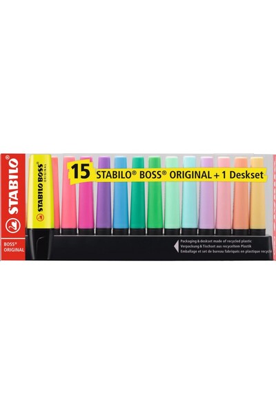 Stabilo BOSS ORIGINAL - İşaretleme Kalemi - 15'li Masa Seti - 9 Parlak Renk -...