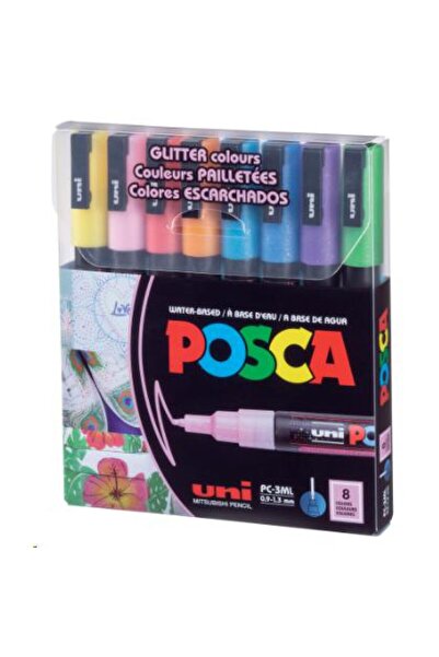 UNİ-BALL Uni Posca 0.9-1.3 Su bazlı poster markörü Simli 8li