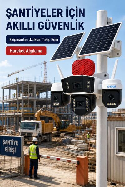 O-KAM OK335B Premium Serisi 12MP 4 Kameralı 4G Çift Solar Panel Gece Görüş 1Yıl internet+128gb Hafıza kartı