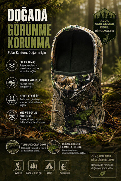dkmoutdoor Polar Orman Desenli Çok Fonksiyonlu Yarı Açılır-kapanır Avcı Kar Maskesi-balaklava