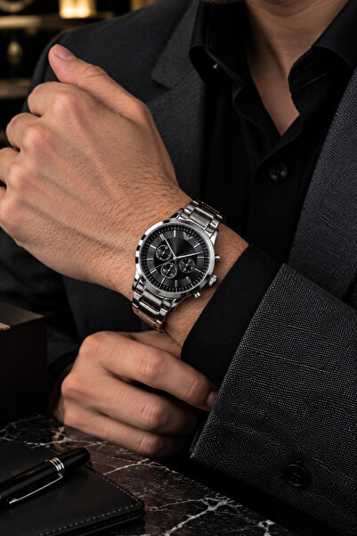 S.POLO Black Color Men's Wrist Watch+Bracelet