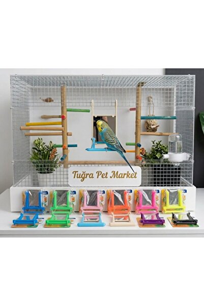 TUĞRA PET MARKET لعبة أرجوحة ذات مرآة لقفص الطيور قطعة واحدة
