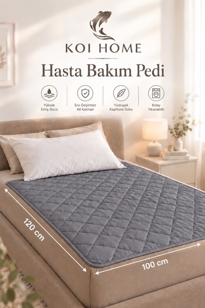 Koi Home Yıkanabilir 100x120 cm Antresit Hasta Bakım Altı Pedi | Sıvı Geçirme...