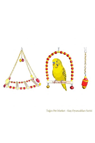 TUĞRA PET MARKET Yellow and Red Colored Swing Toy Set for Your Budgies