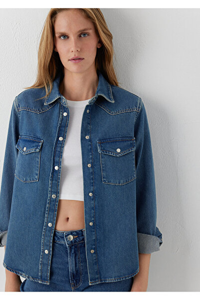 Mavi Angela Classic Denim Indigo Mavisi Jean Gömlek Fitted / Vücuda Oturan Ke...