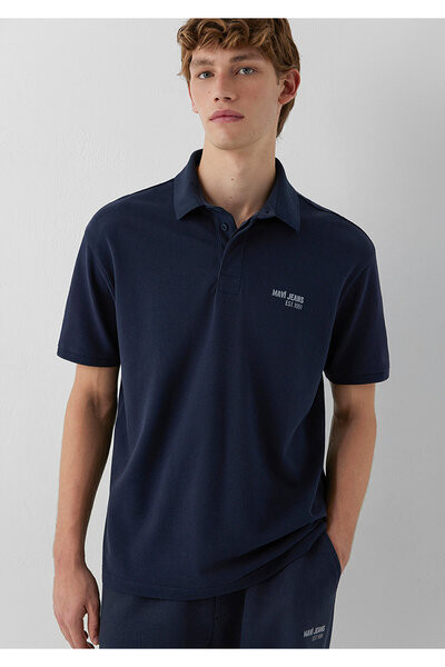 Mavi Jeans Baskılı Lacivert Polo Tişört Loose Fit / Bol Rahat Kesim 0613494-7...