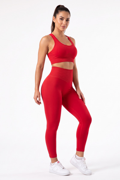 Womenmade Women's Red Seamless Push up Gathering Sports Leggings and Bustier ...