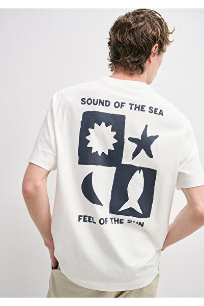 Mavi Sound of the Sea Printed Ecru T-Shirt Loose Fit / Comfortable Loose Cut ...