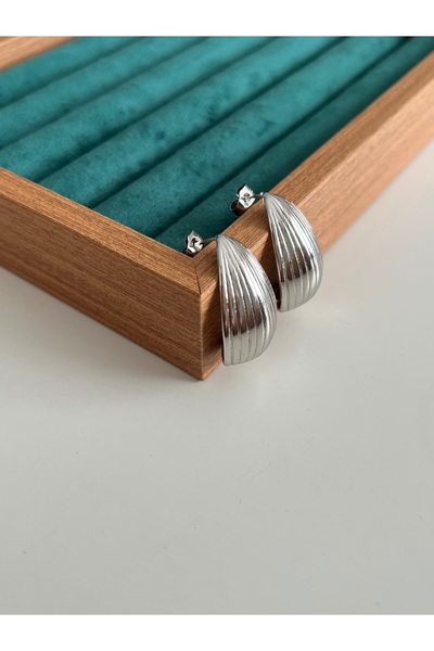 BusradanDesign Xuping Silver Color Line Detail Drop Model Earrings
