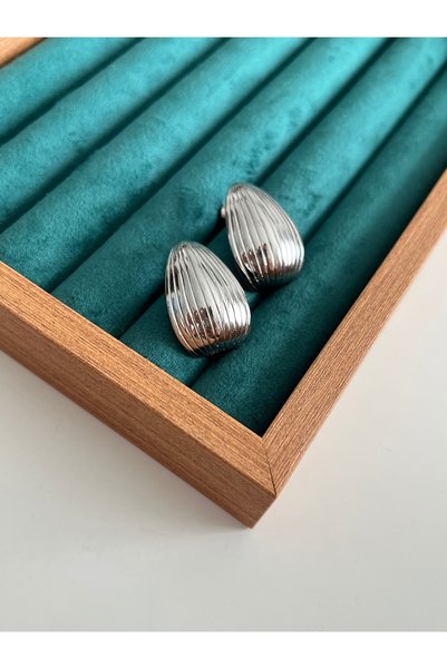 BusradanDesign Xuping Silver Color Line Detail Drop Model Earrings