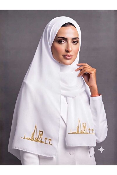 Veil Designer طرحة اليوم الوطني السعودي بوال طبقتين بنطريز ذهبي علي الطرفين ب...