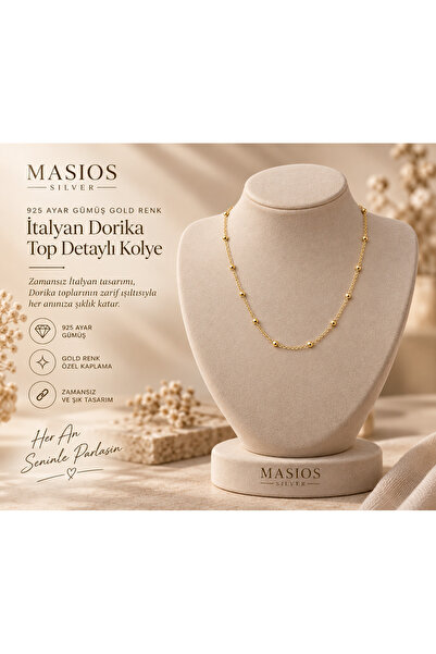 Masios Silver Gold Renk İtalyan Dorika Top Detaylı 925 Ayar Gümüş Kolye
