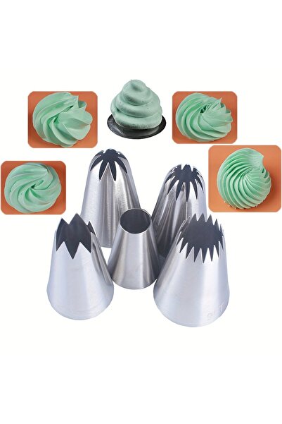 Choice 5pcs Piping Nozzles Set, Large Stainless Steel Icing Nozzles, Cream Ca...