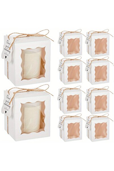 Choice 8.5x8.5x10cm WHITE 10pcs/set Candle Gift Boxes with Clear Window, Pack...
