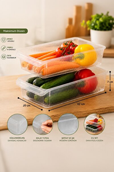 Porsima 3183 2-Piece Transparent Refrigerator Organizer Set 4 Lt – 20X32X7 cm