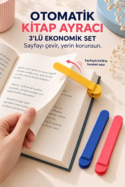 Evgereçlerim 3'lü Set Otomatik Kitap Ayıracı Akıllı Silikon Klips Yer İmi Oku...