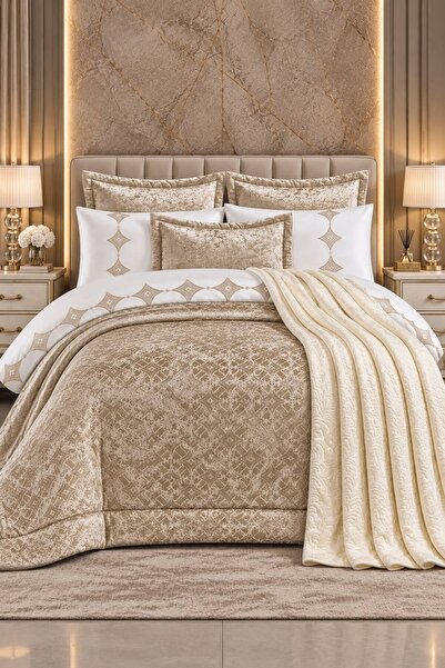 GOLDROOM Home VENESSA 10 PARÇA NAKIŞLI NEVRESİM TAKIMLI ÇEYİZ SETİ.