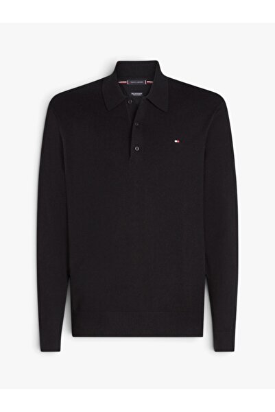 Tommy Hilfiger PIMA ORG CTN CASHMERE LS POLO Erkek Siyah Kazak - MW0MW36519