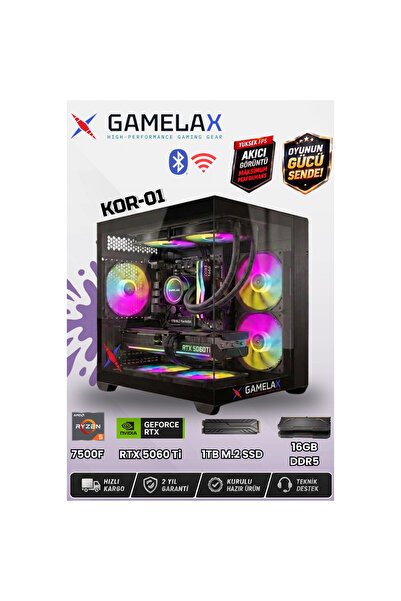 Gamelax KOR-01 AMD Ryzen5 7500F RTX5060 Tİ 8GB 16GB DDR5 Ram 1TB M.2 SSD 240M...