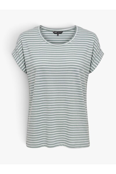 ONLY ONLMOSTER STRIPE S/S O-NECK TOP JRS NOOS Kadın Yeşil Bluz - 15206243