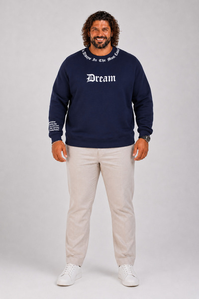 MocGrande Large Size Crew Neck 3Ip Sweat Dream 25715 Navy Blue