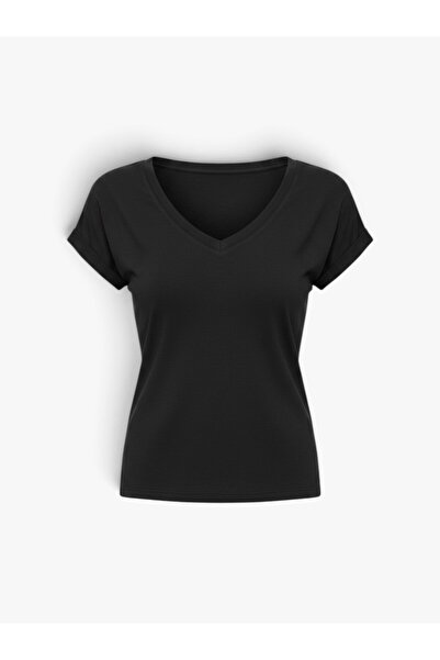 ONLY ONLRILLA S/S V-NECK TOP JRS Kadın Siyah T-Shirt - 15315776