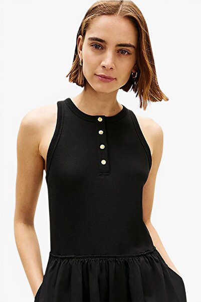 Tommy Hilfiger Kadın GOLD BUTTON POPLIN MIX DRESS WW0WW49628-THBDS