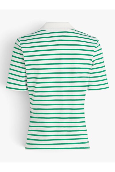 Tommy Hilfiger Kadın Th 1985 Pique Çizgili Polo T-Shirt - Yeşil