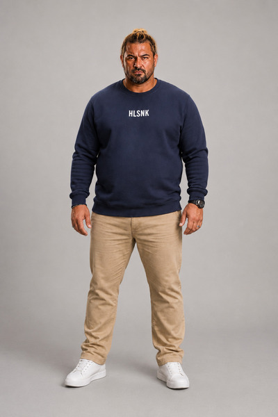 MocGrande Men's Plus Size Crew Neck Sweat Hlsnk 23204 INDIGO