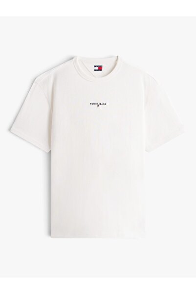 Tommy Hilfiger TJM RLX LINEAR LOGO TEE Erkek Beyaz T-Shirt - DM0DM21110