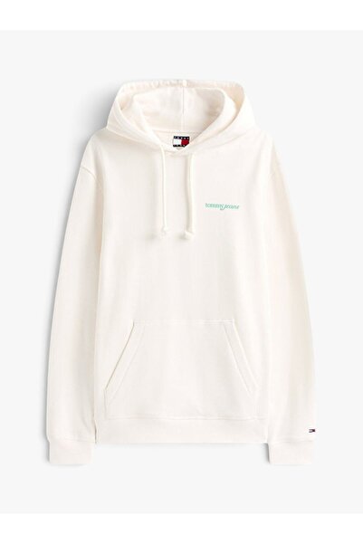 Tommy Hilfiger TJM REG BLUR SCRPT BCK HOOD EXT Erkek Beyaz Kazak - DM0DM22112