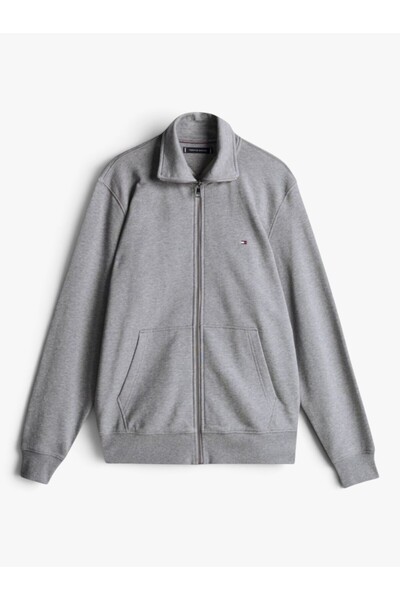 Tommy Hilfiger ESSENTIAL TERRY ZT STAND COLLAR Erkek Gri Sweatshirt - MW0MW38084