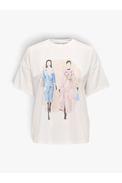 ONLY ONLMELINA S/S LADIES TOP BOX JRS Kadın Cloud Dancer T-Shirt - 15342876