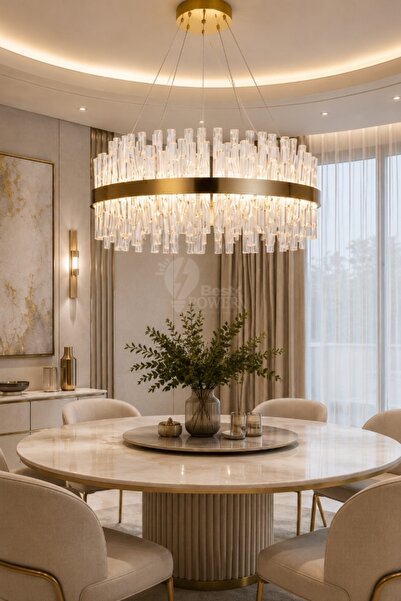 best power Hanging Chandelier with Crystal Details in a Circular Design for t...