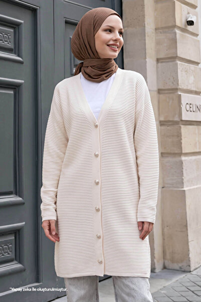 InStyle Basic Fitilli Beyaz Triko Hırka