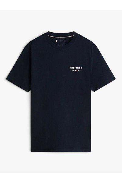 Tommy Hilfiger Erkek Marka Logolu Günlük Kullanıma Uygun Lacivert T-Shirt