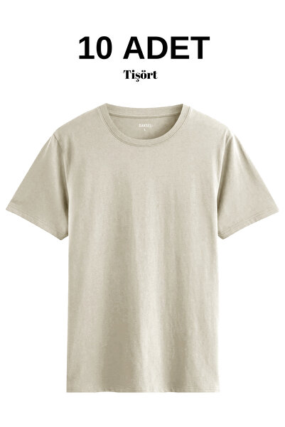 DK DAKSEL Men's 10-Pack Short Sleeve Stone Color Crew Neck Basic T-Shirt