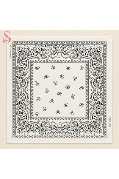 Yshine %100 Pamuk Paisley Desenli 50x50 cm Kadın Bandana Saç ve Boyun Aksesuarı
