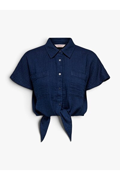 ONLY ONLLEONI SEERSUCKER CAP KNOT SHIRT WVN Kadın Blue Gömlek - 15367290