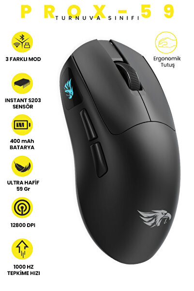 gameagle Prox Bluetooth-Kablosuz-Kablolu Şarjlı 12800 Dpı Hafif 59GR Gaming Mouse Oyuncu Mouse SİYAH