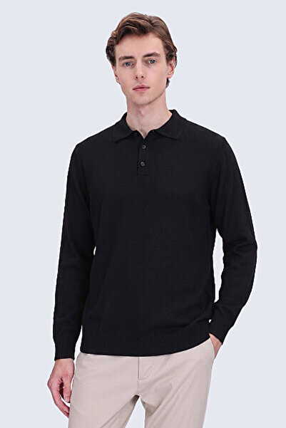 Hatemoğlu Siyah Regular Fit Düz Polo Yaka Triko Kazak
