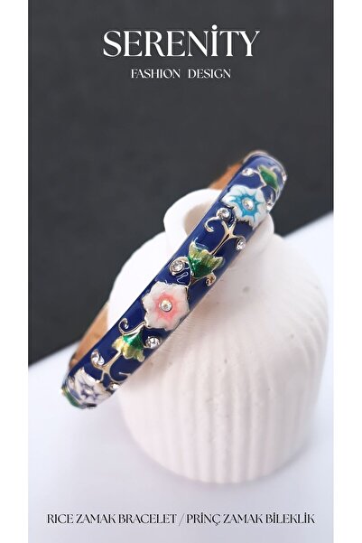 Serenity Engraved Colorful Satin Enamel Zircon Stone Brass Plated Zamak Bracelet